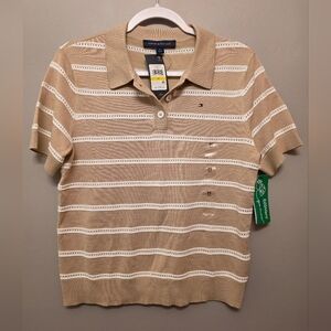 Tommy HilfigerWomen's Textured-Stripe Polo Sweater